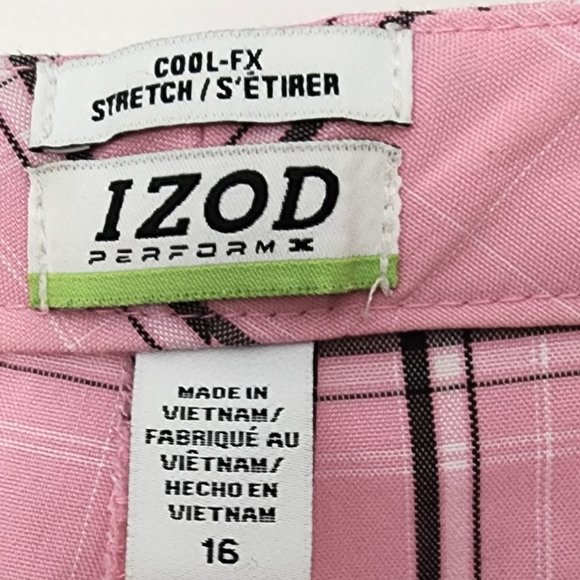 Pre-love Plus-size Izod Cool-FX Stretch Long Golf Shorts Pink Plaid Pock Size 16 - Picture 7 of 13